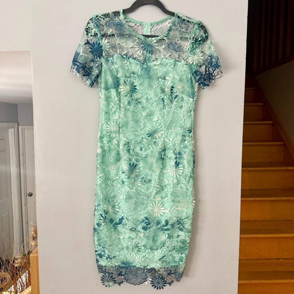 🇨🇦 💥EUC Cleo Garden Party Floral Lace Midi Dress with Sheer Yoke